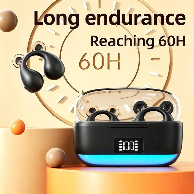 Alt view image 3 of 7 - Anivia Clipon OpenEar Wireless Bluetooth 5.3 Earbuds Sport Headphones with LED Digital Charging Case Non-In-Ear