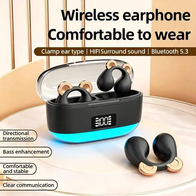 Alt view image 6 of 7 - Anivia Clipon OpenEar Wireless Bluetooth 5.3 Earbuds Sport Headphones with LED Digital Charging Case Non-In-Ear