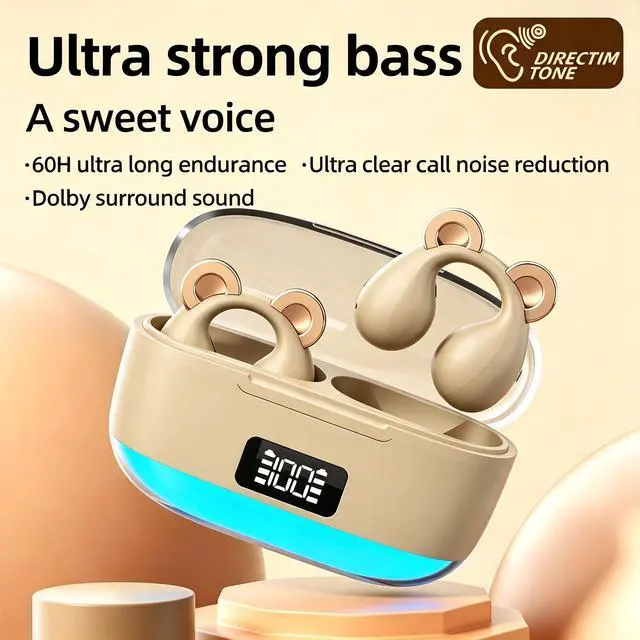 Alt view image 2 of 7 - Anivia Clipon OpenEar Wireless Bluetooth 5.3 Earbuds Sport Headphones with LED Digital Charging Case Non-In-Ear
