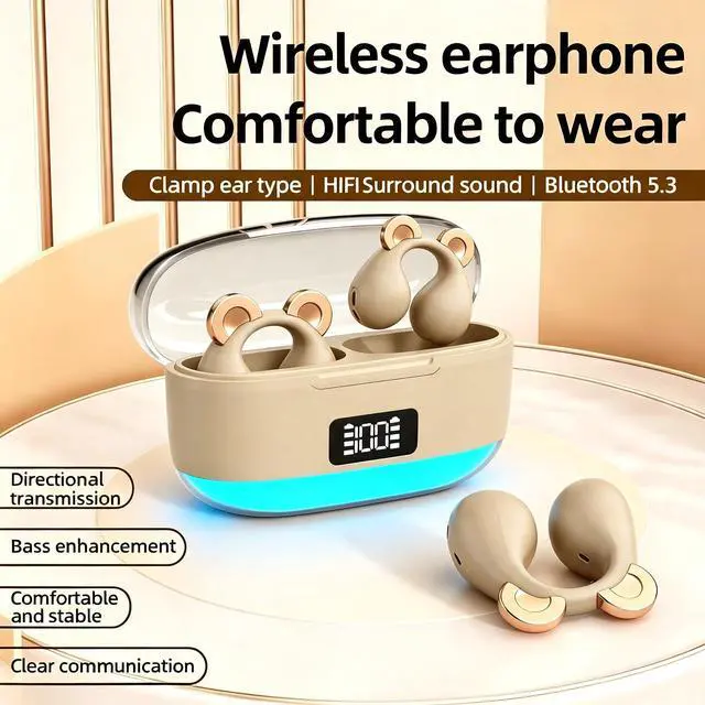 Alt view image 6 of 7 - Anivia Clipon OpenEar Wireless Bluetooth 5.3 Earbuds Sport Headphones with LED Digital Charging Case Non-In-Ear