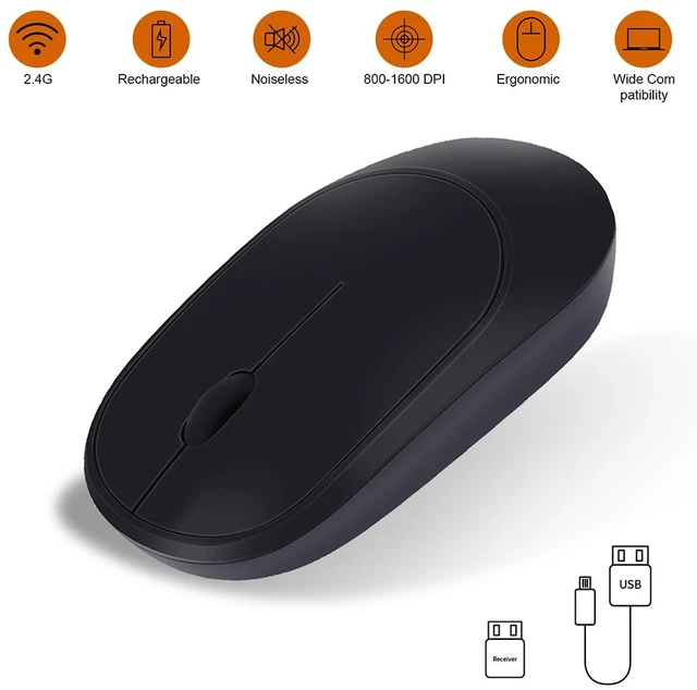 Alt view image 3 of 7 - Anivia Rechargeable 2.4G Wireless Mouse Slim Silent Click Ultra-Thin Design Adjustable DPI Optical Tracking with USB Receiver for Notebook, Laptop, PC, MacBook, Black