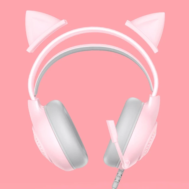 Alt view image 3 of 7 - Anivia Pink Cat Ear Gaming Headset Wired Over-Ear Headphones RGB Light Adjustable Microphone Volume Control PC Laptop