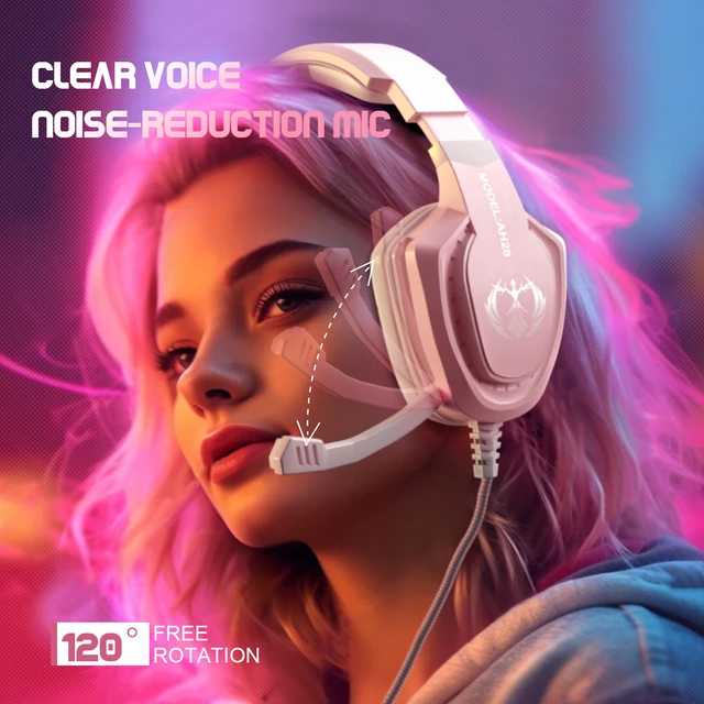 Alt view image 7 of 7 - Anivia AH28 Pink Wired Gaming Headset Over-Ear Headphones Noise Cancelling Mic Stereo Sound for PC PS4 PS5 Switch Xbox