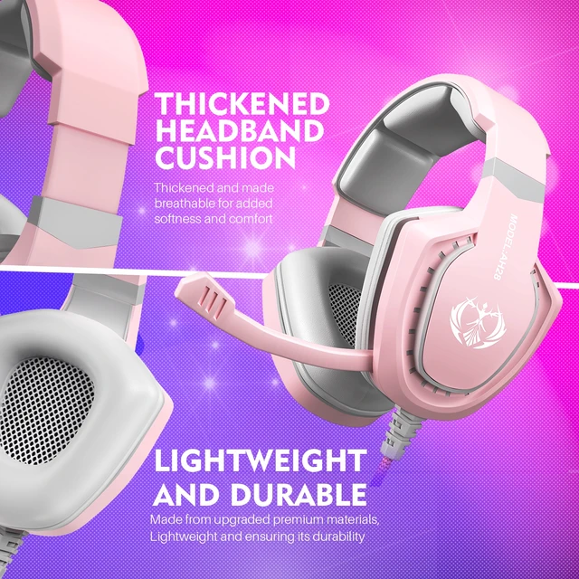Alt view image 4 of 7 - Anivia AH28 Pink Wired Gaming Headset Over-Ear Headphones Noise Cancelling Mic Stereo Sound for PC PS4 PS5 Switch Xbox