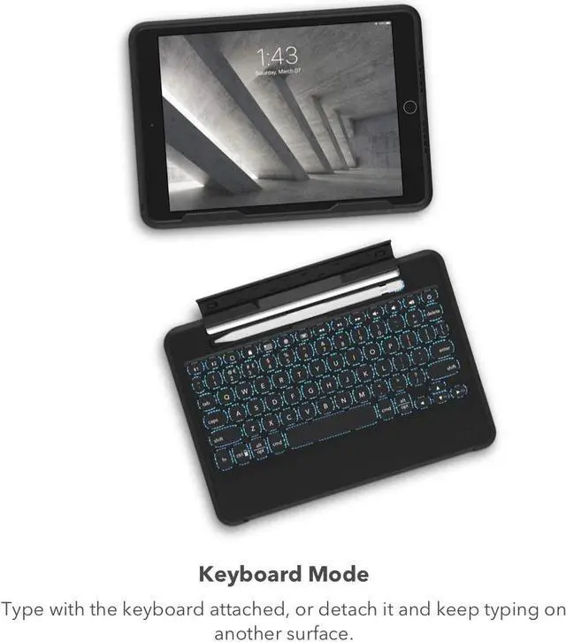 Alt view image 7 of 7 - Rugged Book iPad Case with Detachable Magnetic-Hinged Keyboard for iPad Air 3, iPad Pro 10.5" & 10.2" (9th Gen), Multi-Device Bluetooth, Apple Pencil Holder, Long-Lasting Battery, Wireless, Black