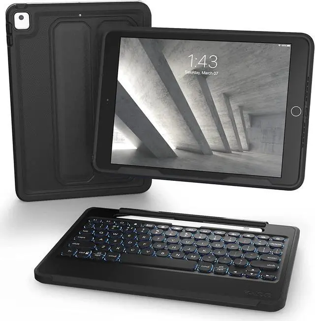 Main image of Rugged Book iPad Case with Detachable Magnetic-Hinged Keyboard for iPad Air 3, iPad Pro 10.5" & 10.2" (9th Gen), Multi-Device Bluetooth, Apple Pencil Holder, Long-Lasting Battery, Wireless, Black