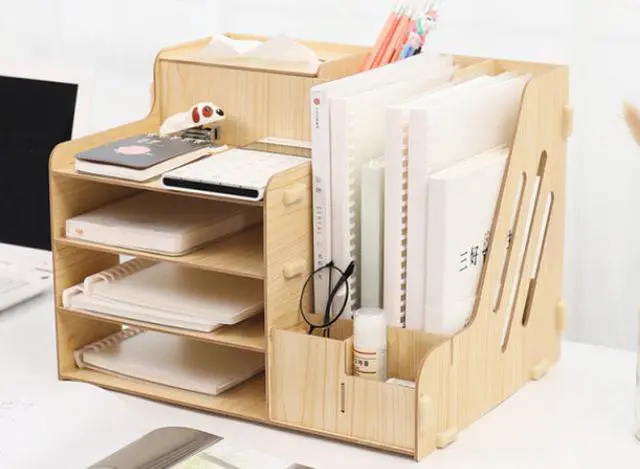 Alt view image 4 of 7 - WEI&WEN Wooden Office Desk Organizer Set, Home Office Supply Storage Rack
