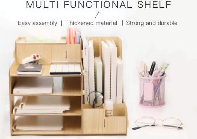 Alt view image 7 of 7 - WEI&WEN Wooden Office Desk Organizer Set, Home Office Supply Storage Rack