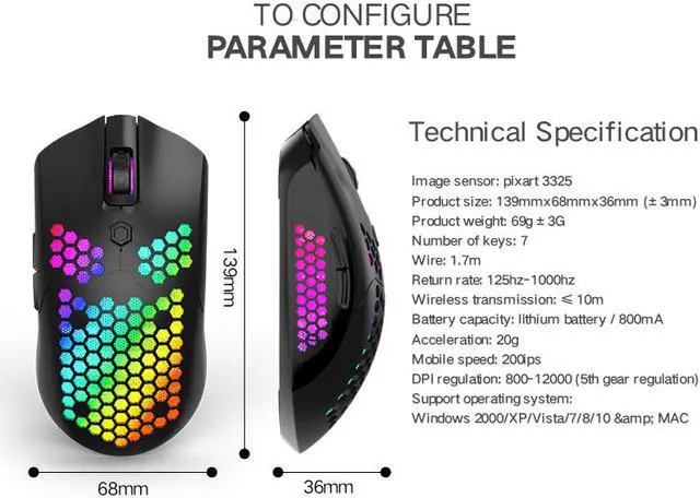 Alt view image 4 of 7 - X2 E-sport Wireless Mouse RGB Dual Mode Gaming Mechanical Macro Computer Notebook Mouse With Lightweight Honeycomb Shell Ultralight