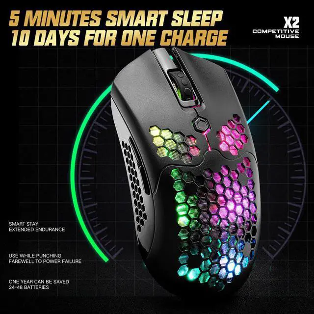 Alt view image 3 of 7 - X2 E-sport Wireless Mouse RGB Dual Mode Gaming Mechanical Macro Computer Notebook Mouse With Lightweight Honeycomb Shell Ultralight