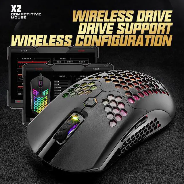 Alt view image 5 of 7 - X2 E-sport Wireless Mouse RGB Dual Mode Gaming Mechanical Macro Computer Notebook Mouse With Lightweight Honeycomb Shell Ultralight