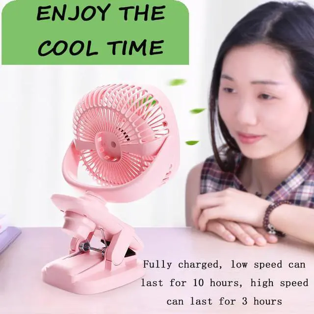 Alt view image 4 of 7 - SLGOL Stroller Fans Mini USB Desk Clip Fan,2021 Newest Table Fan 40 Hours(Max Working Time) 360° Rotation 4000mah Battery Super Quiet Fan for Outdoor/Indoor Baby Car/Travel/Office/Camping(Pink)