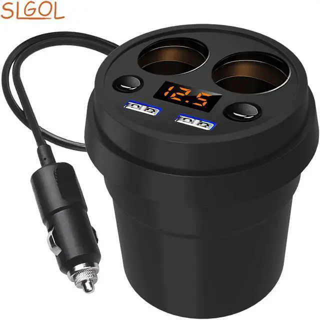 Main image of SLGOL Car Socket Splitter Cup Car Charger Lighter,Support Cigarette Lighter 2 USB 3.1A Power Socket Adapter Phone Chargers with Voltage LED Display (Black)
