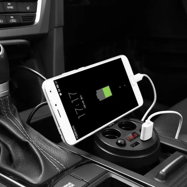 Alt view image 6 of 7 - SLGOL Car Socket Splitter Cup Car Charger Lighter,Support Cigarette Lighter 2 USB 3.1A Power Socket Adapter Phone Chargers with Voltage LED Display (Black)