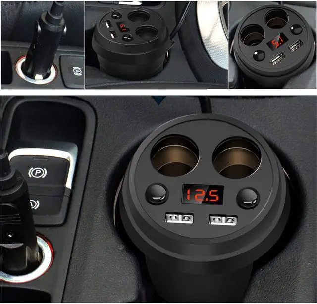 Alt view image 7 of 7 - SLGOL Car Socket Splitter Cup Car Charger Lighter,Support Cigarette Lighter 2 USB 3.1A Power Socket Adapter Phone Chargers with Voltage LED Display (Black)