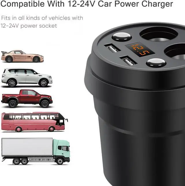Alt view image 2 of 7 - SLGOL Car Socket Splitter Cup Car Charger Lighter,Support Cigarette Lighter 2 USB 3.1A Power Socket Adapter Phone Chargers with Voltage LED Display (Black)