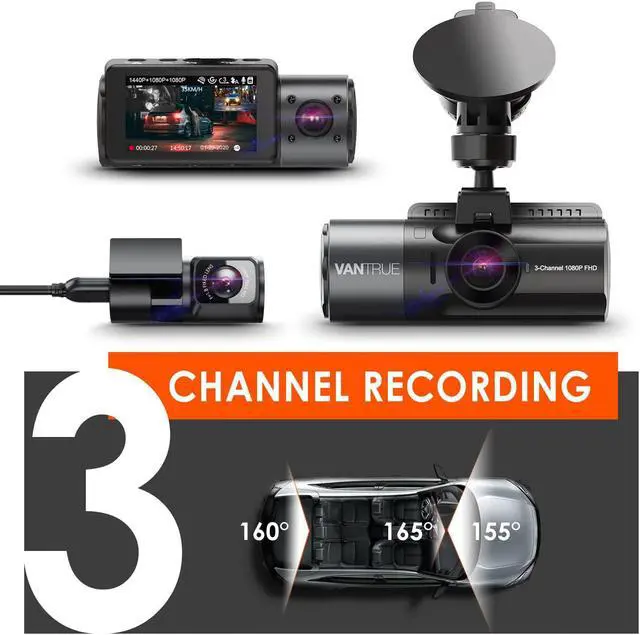 Alt view image 5 of 7 - VANTRUE N4 3 Channel Dash Cam, 4K+1080P Dual Channel, 1440P+1440P+1080P Front Inside Rear Three Way Triple Car Dash Camera, IR Night Vision, Capacitor, 24 Hours Parking Mode, Support 256GB Max