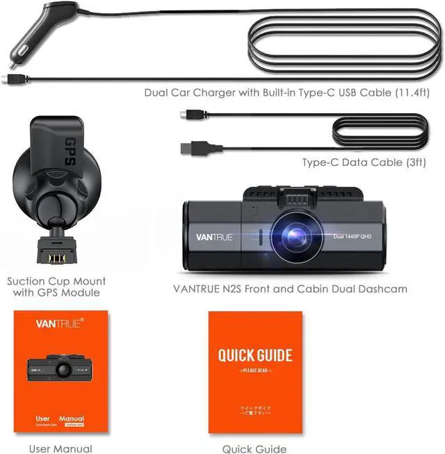 Alt view image 7 of 7 - N2S 4K Dash Cam with GPS, Front and Inside Dual 2.5K 1440P, IR Night Vision Uber Car Camera, 24/7 Recording Parking Mode, Motion Detection, 256GB Supported