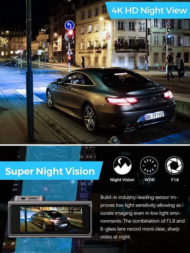 Alt view image 3 of 7 - Dash Cam 4K WiFi Ultra HD 2160P Dash Camera for Cars, Car Camera, Dashcams for Cars with Night Vision, 24 Hours Parking Mode, Loop Recording, G-Sensor, APP, Support 256GB Max