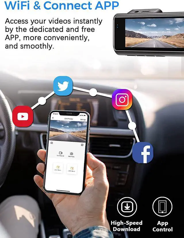 Alt view image 4 of 7 - Dash Cam 4K WiFi Ultra HD 2160P Dash Camera for Cars, Car Camera, Dashcams for Cars with Night Vision, 24 Hours Parking Mode, Loop Recording, G-Sensor, APP, Support 256GB Max