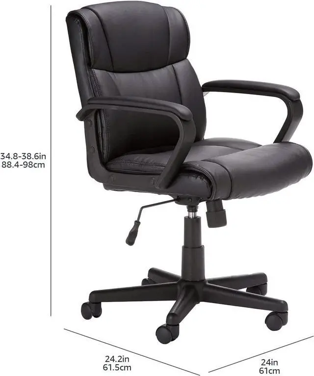 Alt view image 3 of 7 - Amazon Basics Classic Leather-Padded Mid-Back Office Desk Chair with Armrest - Black