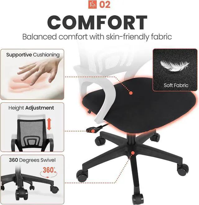 Alt view image 3 of 6 - Neo Chair Office Computer Desk Chair Gaming-Ergonomic Mid Back Cushion Lumbar Support with Wheels Comfortable Blue Mesh Racing Seat Adjustable Swivel Rolling Home Executive (Black)