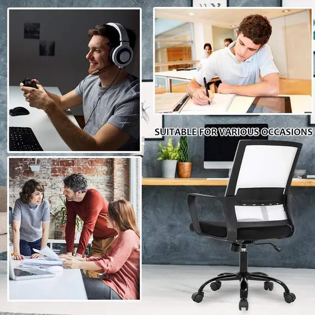 Alt view image 5 of 7 - BestOffice Computer Chair Office Chair Cheap Desk Chair Swivel Rolling Ergonomic Executive Lumbar Support Task Mesh Chair Adjustable Stool for Home Office, White