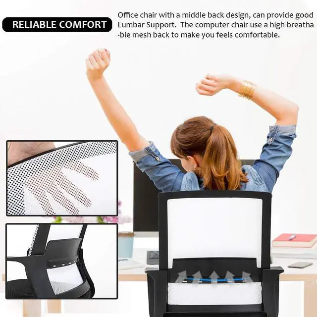 Alt view image 7 of 7 - BestOffice Computer Chair Office Chair Cheap Desk Chair Swivel Rolling Ergonomic Executive Lumbar Support Task Mesh Chair Adjustable Stool for Home Office, White