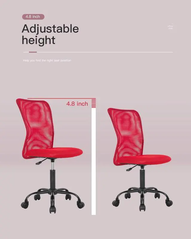 Alt view image 3 of 7 - BestOffice Ergonomic Office Chair Desk Chair Mesh Computer Chair Armless Back Support Modern Executive Rolling Swivel Chair with Lumbar Support(Red)