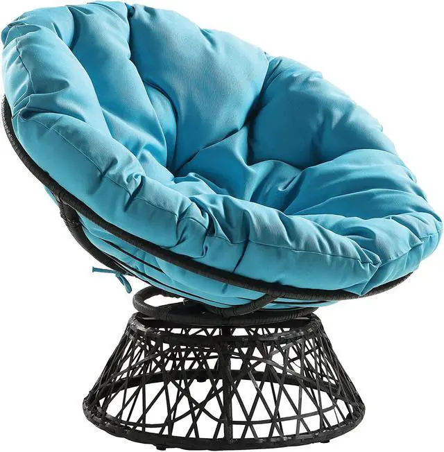 Main image of OSP Home Furnishings Wicker Papasan Chair with 360-Degree Swivel, Grey Frame with Blue Cushion