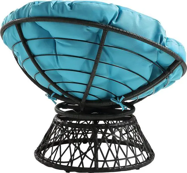 Alt view image 6 of 7 - OSP Home Furnishings Wicker Papasan Chair with 360-Degree Swivel, Grey Frame with Blue Cushion