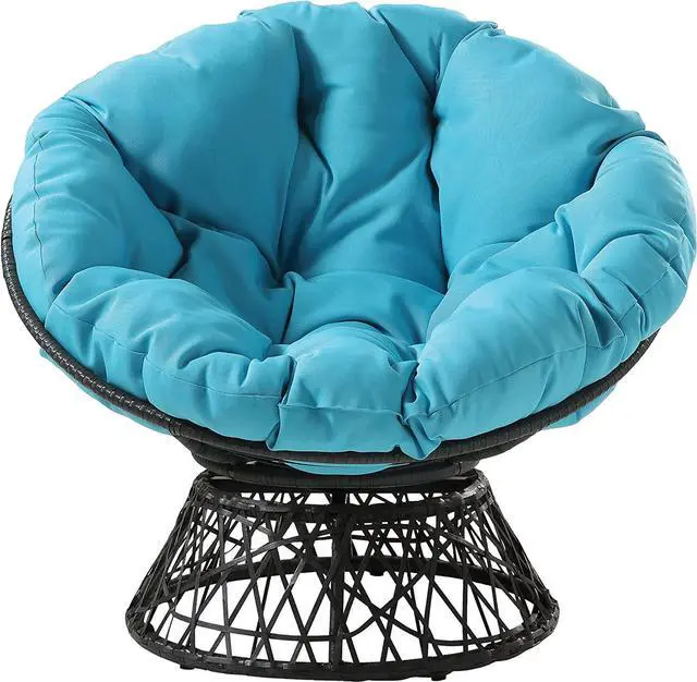Alt view image 3 of 7 - OSP Home Furnishings Wicker Papasan Chair with 360-Degree Swivel, Grey Frame with Blue Cushion