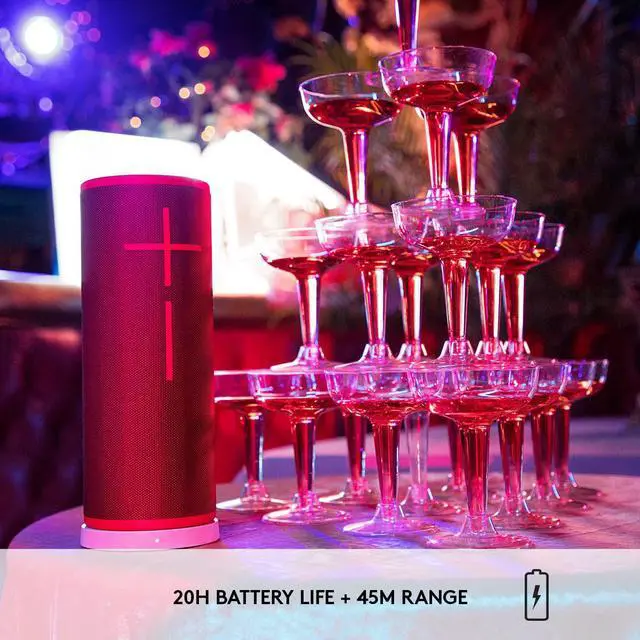 Alt view image 6 of 7 - Ultimate Ears Megaboom 3 Portable Wireless Bluetooth Speaker (Powerful Sound + Thundering Bass, Bluetooth, Magic Button, Waterproof, Battery 20 Hours) - Sunset Red
