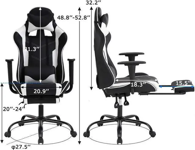 Alt view image 2 of 7 - PC Gaming Chair Office Chair Ergonomic Massage PU Leather Recliner Computer Chair with Lumbar Support Rolling Swivel Task Chair for Adults, White