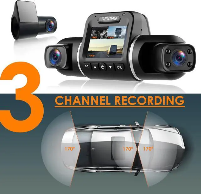 Alt view image 4 of 7 - V2 PRO AI Dash CAM, 3 Channel Front Cabin Rear 1080p Recording,2.7 LCD,WiFi,Mobile App,GPS,Night Vision,Artificial ligence Dash Camera ADAS, Collision, Pedestrian,Lane Departure Warning