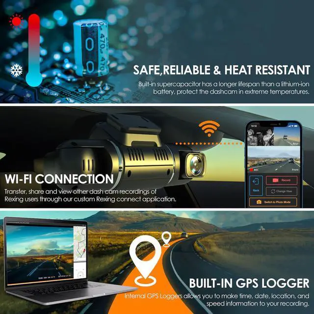 Alt view image 6 of 7 - V2 PRO AI Dash CAM, 3 Channel Front Cabin Rear 1080p Recording,2.7 LCD,WiFi,Mobile App,GPS,Night Vision,Artificial ligence Dash Camera ADAS, Collision, Pedestrian,Lane Departure Warning