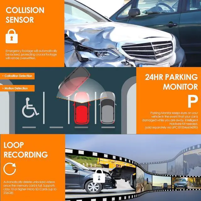 Alt view image 7 of 7 - V2 PRO AI Dash CAM, 3 Channel Front Cabin Rear 1080p Recording,2.7 LCD,WiFi,Mobile App,GPS,Night Vision,Artificial ligence Dash Camera ADAS, Collision, Pedestrian,Lane Departure Warning