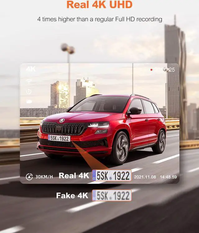 Alt view image 2 of 7 - Dual Dash Cam 5G WiFi GPS, Real 4K+HDR 1080P Dash Cam Front and Rear, 3.3 Inch Eye-Care Screen, Super HDR Night Vision, Parking Mode, Dash Camera for Cars with App, G-Sensor, Support 512GB Max