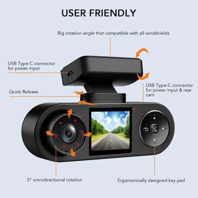 Alt view image 4 of 6 - 3 Channel Dash Cam Front and Rear Inside with GPS WiFi, Infrared Night Vision, Supercapacitor, 2K+1080P+1080P Three Way Triple Car Dash Camera, Smart Parking Monitor, Support 512GB Max