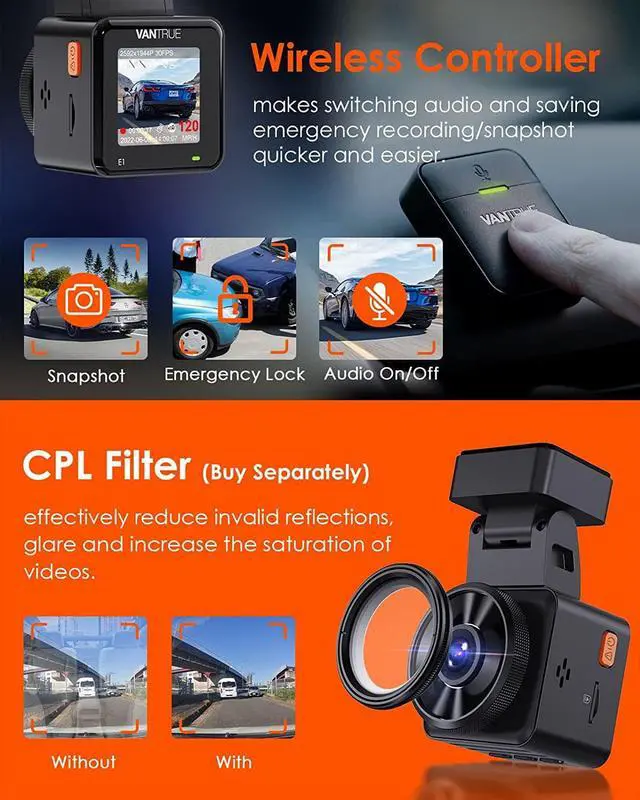 Alt view image 5 of 7 - 2.5K WiFi Mini Dash Cam with Voice Control, Vantrue E1 GPS Front Car Dash Camera, 24Hours Parking Mode, Sony Night Vision, Wireless Control, Buffered Motion Detection, Support 512GB Max