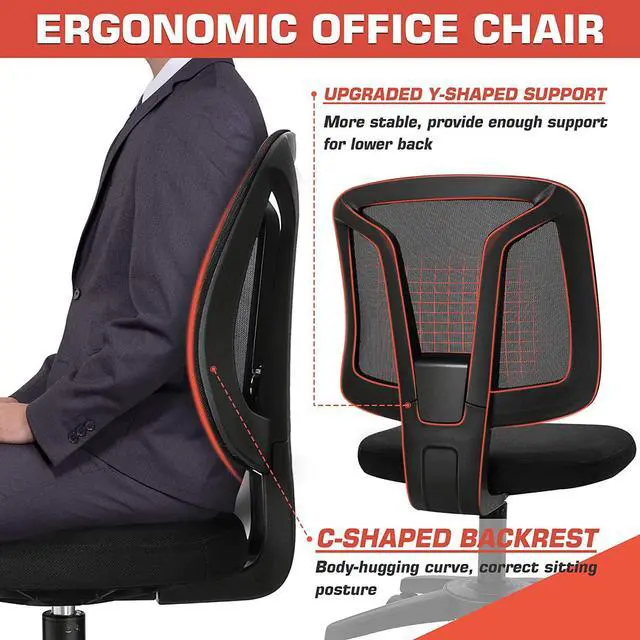 Alt view image 5 of 7 - VigorPow Armless Mesh Office Chair Ergonomic Swivel Black Small Computer Desk Chair No Arms with Lumbar Support Height Adjustable Task Chair for Adults and Kids, Welcome to consult