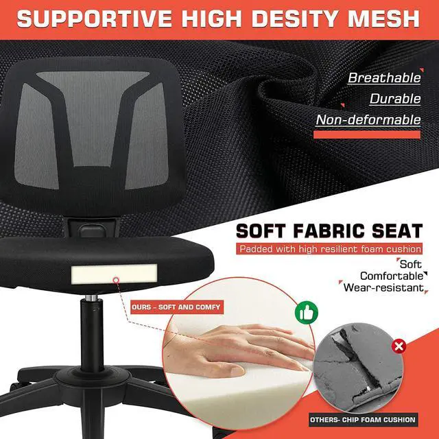 Alt view image 6 of 7 - VigorPow Armless Mesh Office Chair Ergonomic Swivel Black Small Computer Desk Chair No Arms with Lumbar Support Height Adjustable Task Chair for Adults and Kids, Welcome to consult