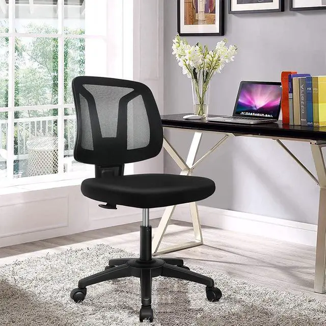 Alt view image 2 of 7 - VigorPow Armless Mesh Office Chair Ergonomic Swivel Black Small Computer Desk Chair No Arms with Lumbar Support Height Adjustable Task Chair for Adults and Kids, Welcome to consult