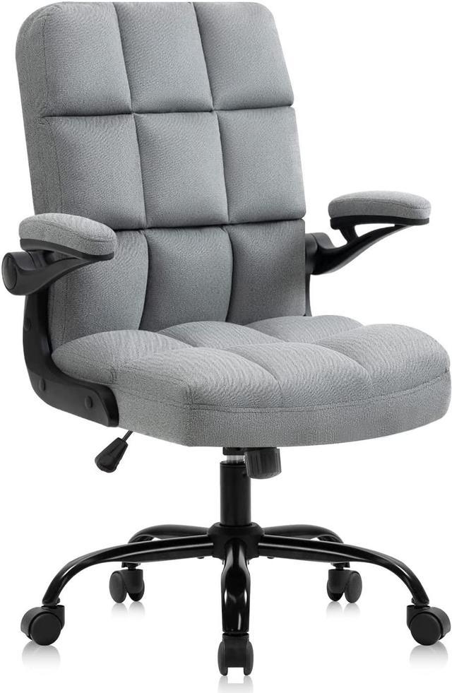 YAMASORO Office Chair Home Desk Chairs with Wheels Executive Fabric Swivel  Chair with Adjustable Height and Flip-up Arms for Adult and Teens,Portable  Gray 