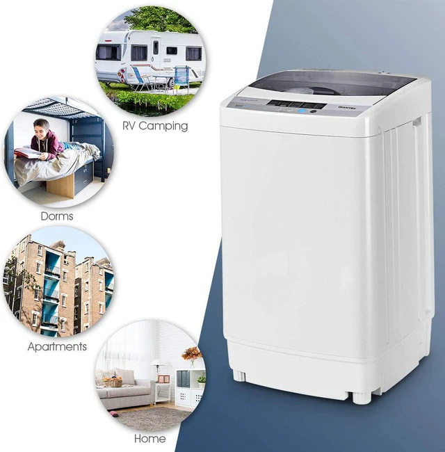 Alt view image 2 of 7 - Giantex Full-Automatic Washing Machine Portable Compact 1.34 Cu.ft Laundry Washer Spin with Drain Pump, 10 programs 8 Water Level Selections with LED Display 12 Lbs Capacity
