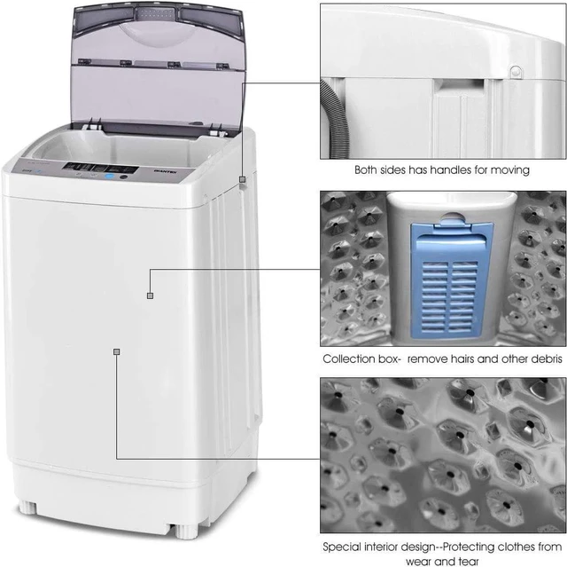 Alt view image 6 of 7 - Giantex Full-Automatic Washing Machine Portable Compact 1.34 Cu.ft Laundry Washer Spin with Drain Pump, 10 programs 8 Water Level Selections with LED Display 12 Lbs Capacity
