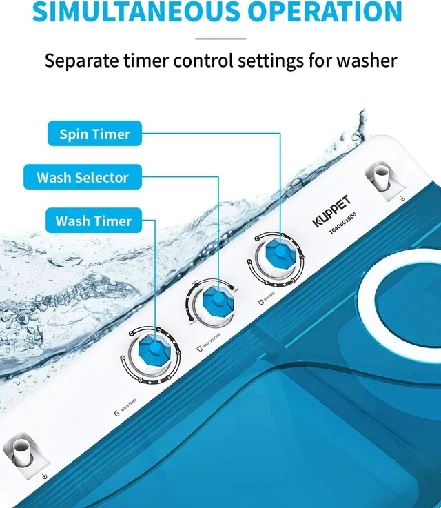 Alt view image 5 of 7 - Compact Twin Tub Portable Mini Washing Machine 26lbs Capacity, Washer(18lbs)&Spiner(8lbs)/Built-in Drain Pump/Semi-Automatic (White&Blue)