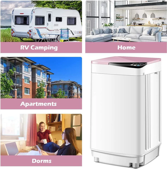 Alt view image 2 of 7 - Giantex Full-Automatic Washing Machine Portable Washer and Spin Dryer 7.7 lbs Capacity Compact Laundry Washer with Built-in Barrel Light Drain Pump and Long Hose for Apartments Camping (White & Pink)