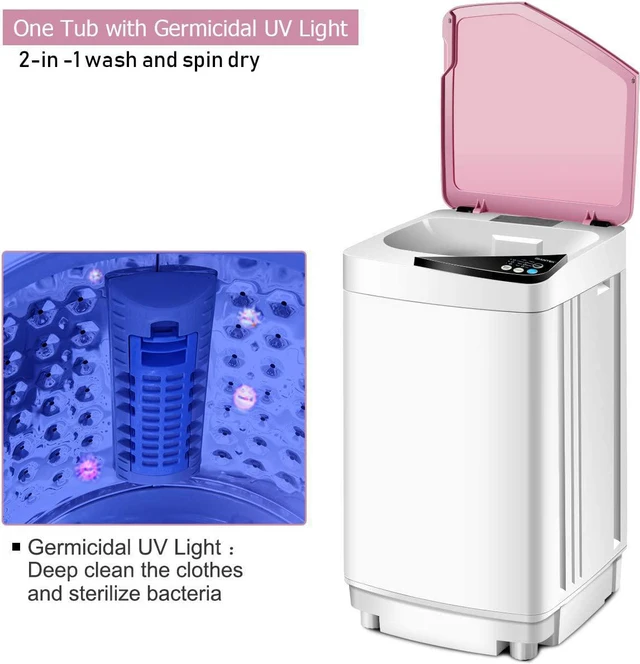 Alt view image 5 of 7 - Giantex Full-Automatic Washing Machine Portable Washer and Spin Dryer 7.7 lbs Capacity Compact Laundry Washer with Built-in Barrel Light Drain Pump and Long Hose for Apartments Camping (White & Pink)