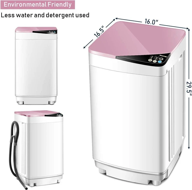 Alt view image 7 of 7 - Giantex Full-Automatic Washing Machine Portable Washer and Spin Dryer 7.7 lbs Capacity Compact Laundry Washer with Built-in Barrel Light Drain Pump and Long Hose for Apartments Camping (White & Pink)